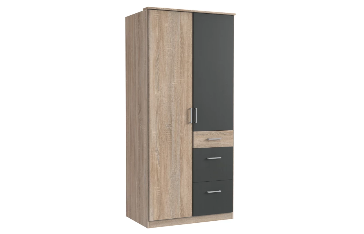 Šatní skříň bez zrcadla Click, 91 cm, bílá/prkenný dub 40