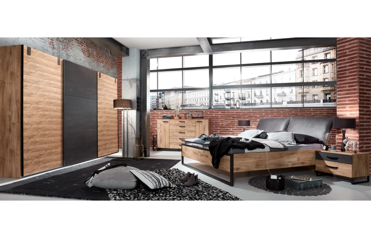 Šatní skříň Detroit, 250 cm, prkenný dub/antracitová ocel 5