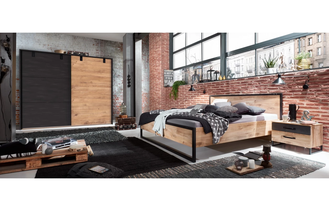 Šatní skříň Detroit, 250 cm, prkenný dub/antracitová ocel 7