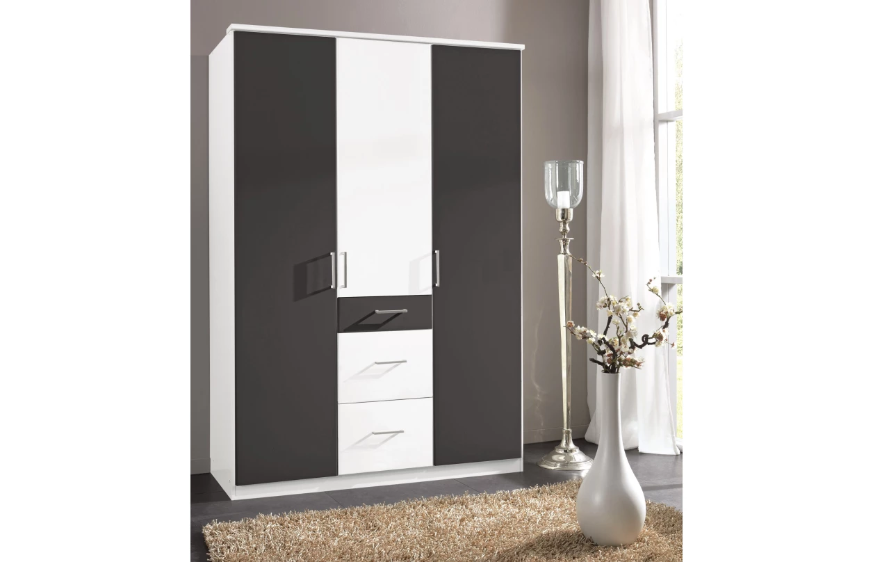 Šatní skříň se zrcadlem Click, 135 cm, bílá/dub sonoma 2