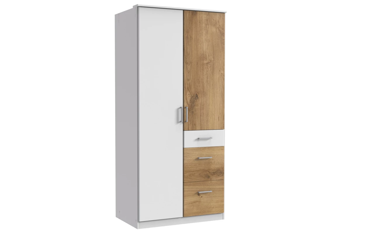Šatní skříň se zrcadlem Click, 135 cm, bílá/dub sonoma 22