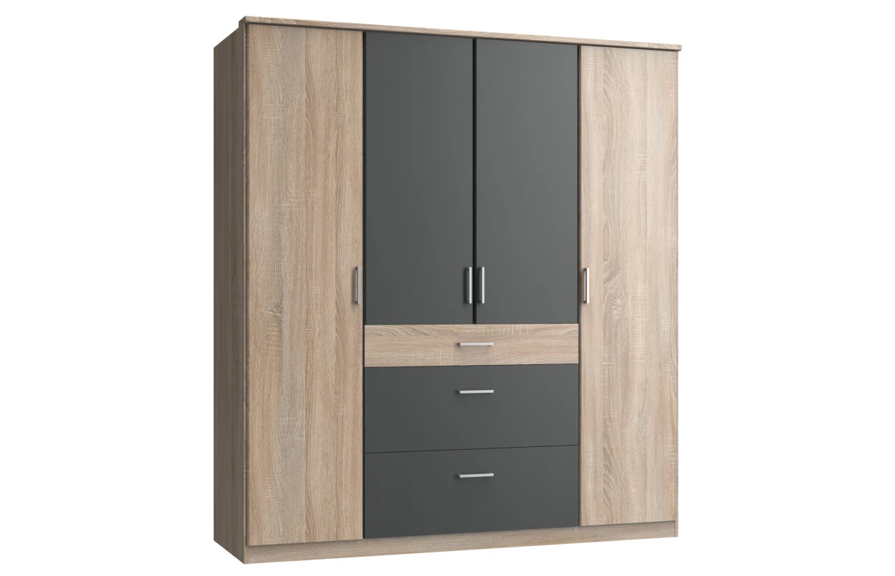 Šatní skříň se zrcadlem Click, 135 cm, bílá/dub sonoma 41