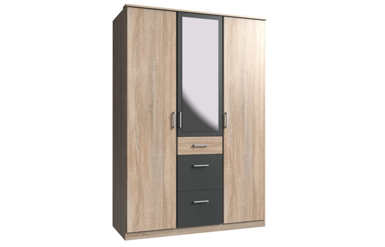 Šatní skříň se zrcadlem Click, 135 cm, bílá/dub sonoma 42