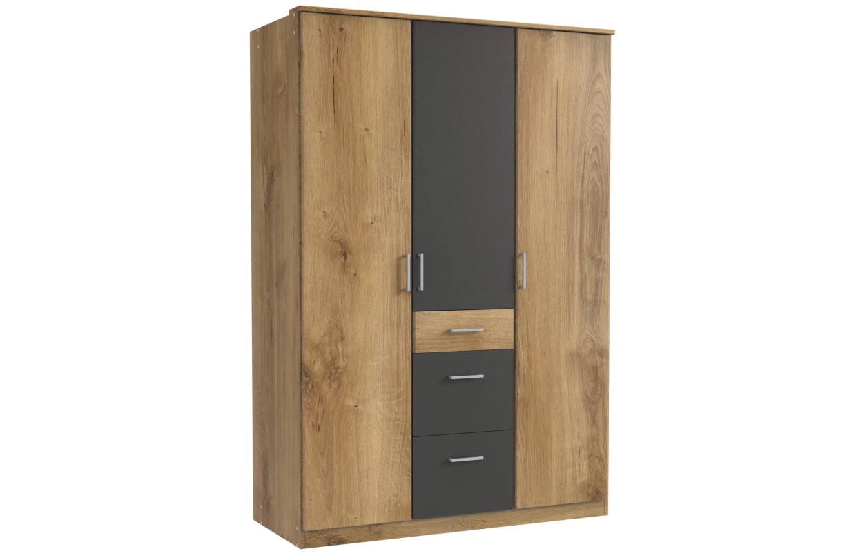 Šatní skříň se zrcadlem Click, 135 cm, bílá/dub sonoma 44