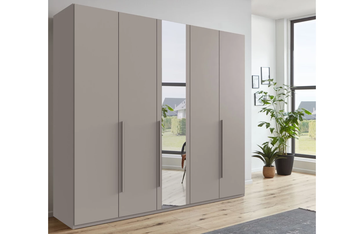 Šatní skříň se zrcadly London, 270 cm, šedá sahara/dub artisan 24