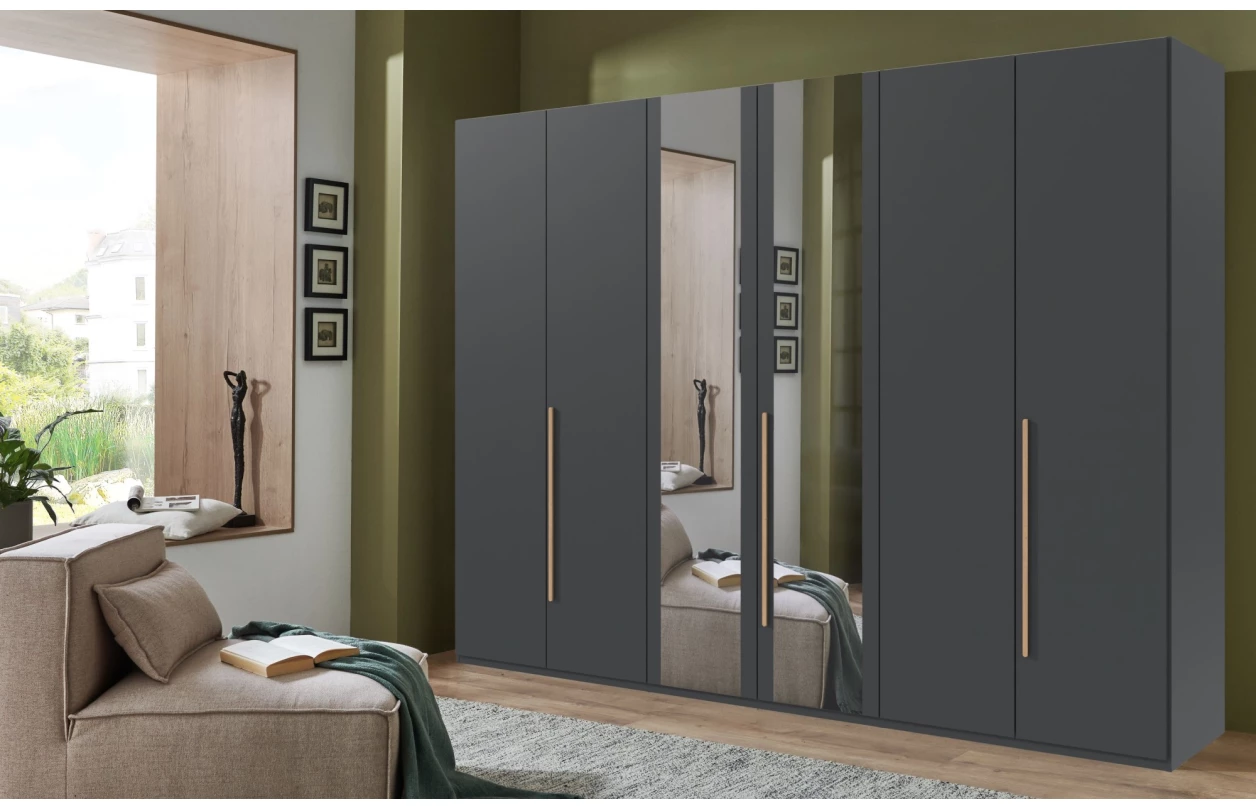 Šatní skříň se zrcadly London, 270 cm, šedá sahara/dub artisan 10
