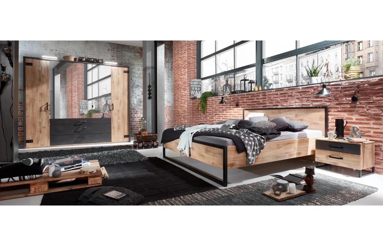Set nočních stolků (2 ks) Detroit, prkenný dub/antracitová ocel 3