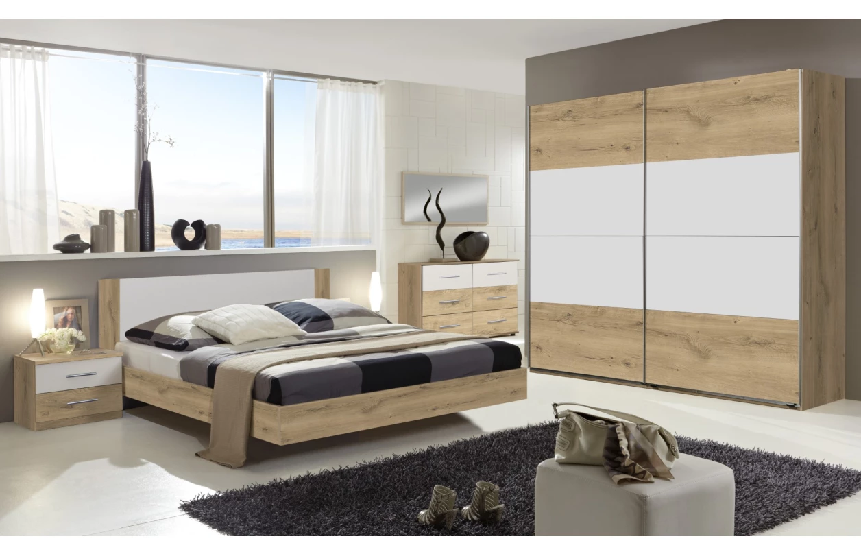 Postel s nočními stolky Nora 180x200 cm, prkenný dub/bílá 3
