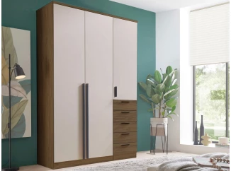 Šatní skříň se zásuvkami Marc, 136 cm, ořech/béžová kašmír