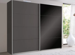 Šatní skříň Easy Plus, 225 cm, grafit/černé sklo
